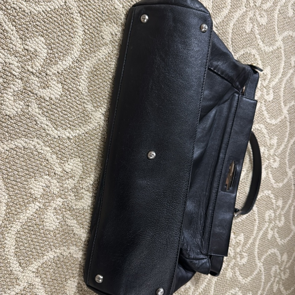 Fendi Black Leather Top Handle Bag with Brown FF Trim - Picture 10 of 11